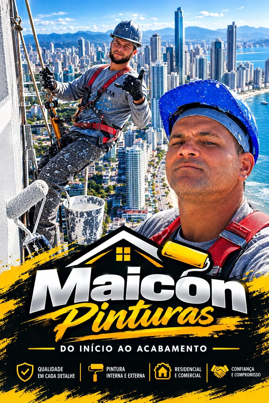 Arte de apresentação da Maicon Pinturas, com a identidade preta, branca e amarela