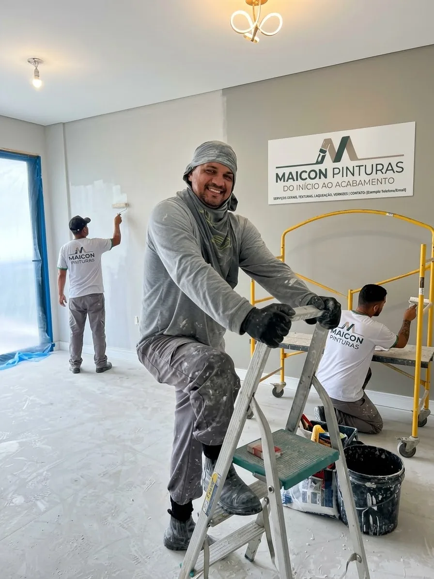 Imagem de apresentação da equipe Maicon Pinturas em um ambiente interno